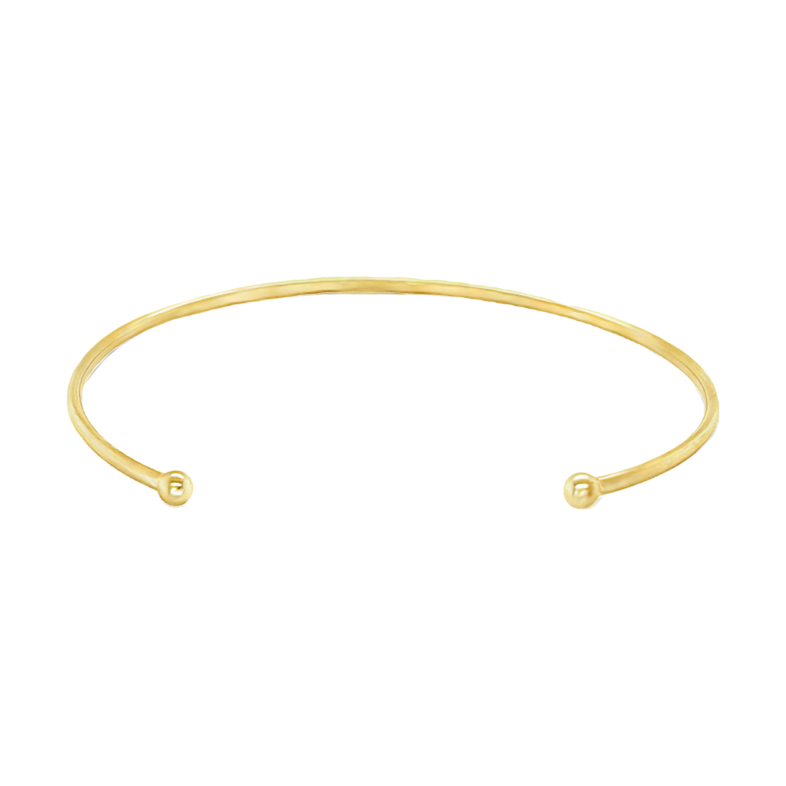 Yellow 14 Karat Open Cuff Bracelet with End Beads