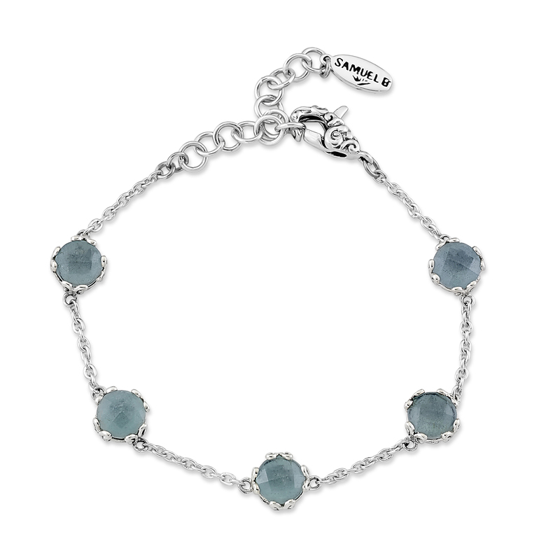 Sterling Silver 7mm Aquamarine Station Bracelet