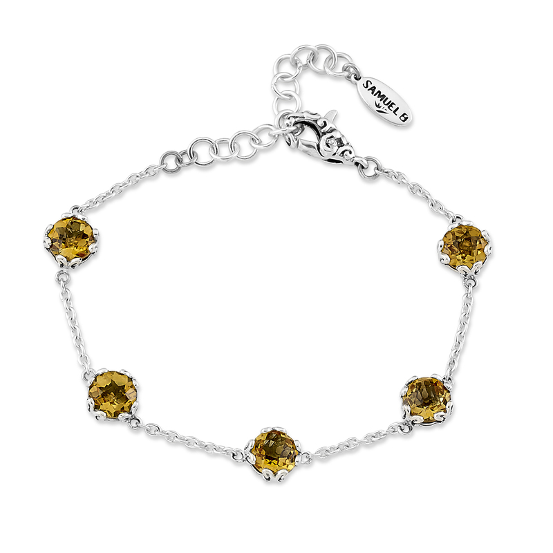 Sterling Silver 7mm round Citrine Station Bracelet