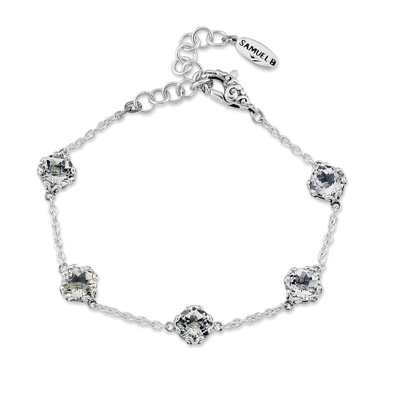 Sterling Silver 7mm round white topaz station bracelet