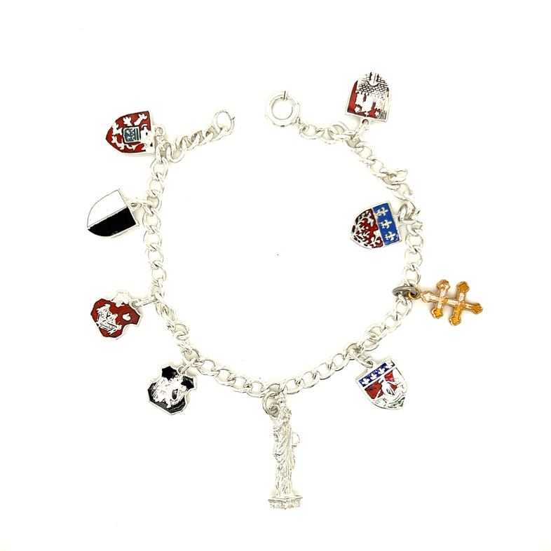 Sterling Bracelet with enameled charms attached.