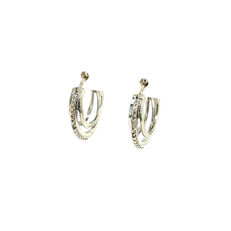 Lady s Sterling Small Double Hoop Earrings set with one diamond.