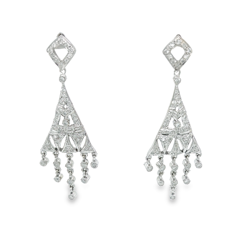 White 14 Karat Chandelier Earrings 84=1.00tw Round Brilliant G I Diamonds