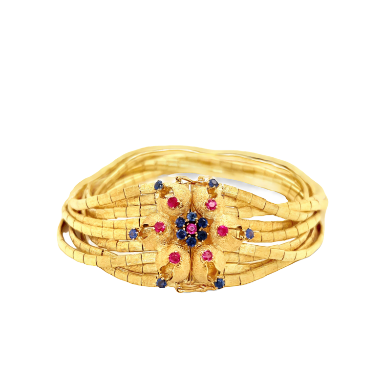 Yellow 18 Karat Bracelet Length 7  with 2.5mm rubies & sapphires