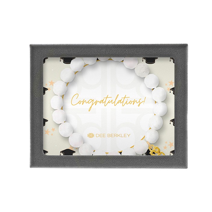 Congratulations White Quartz Bead Bracelet.