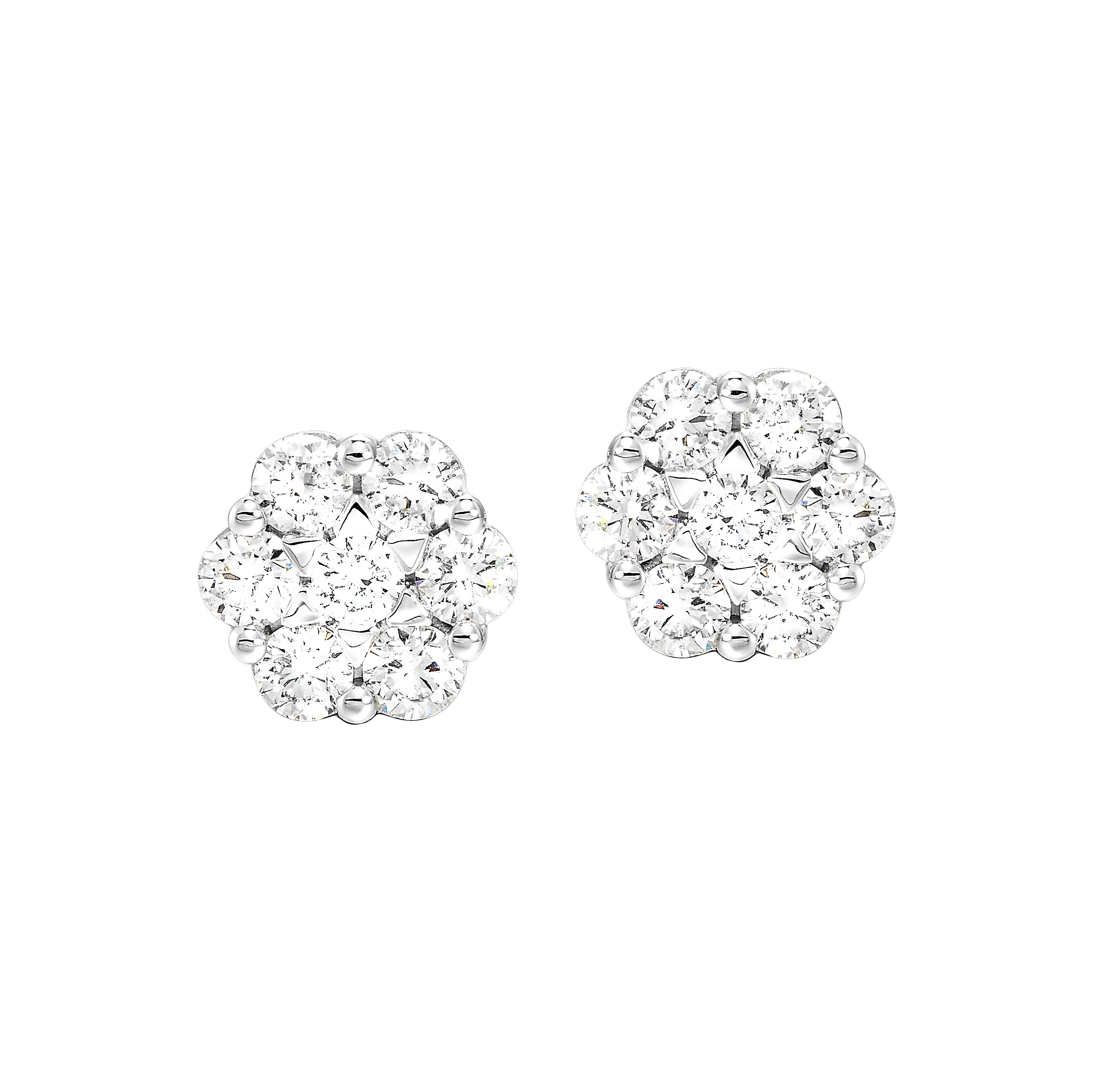 Lady s White 14 Karat Cluster Stud Earrings With 14=0.33Tw Round Brilliant G Si Diamonds