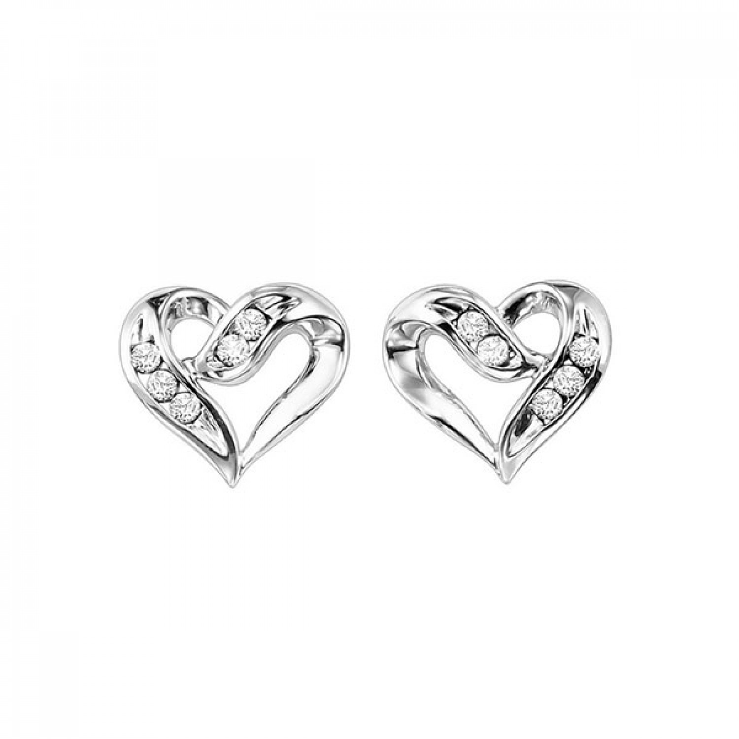 Lady s Sterling Heart Stud Earrings With 6=0.02Tw Single Cut Diamonds