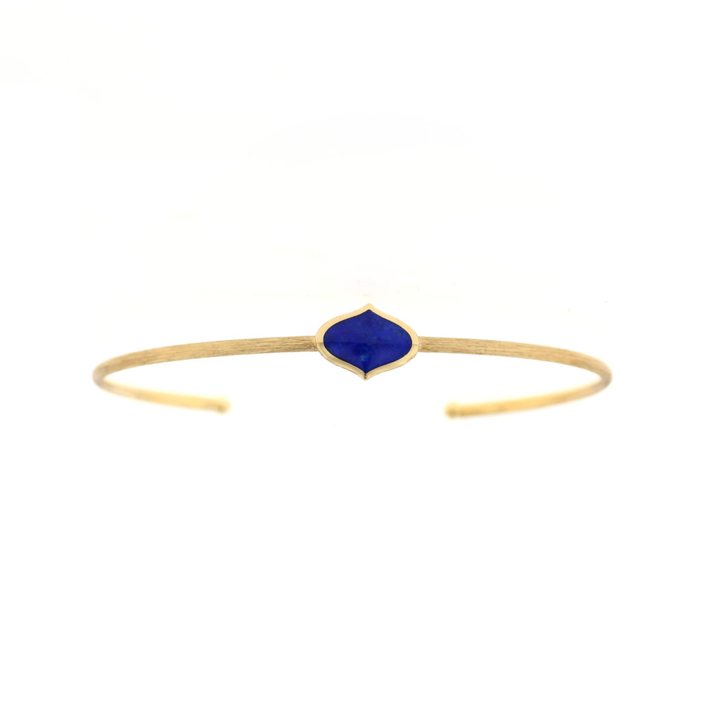 14 Karat yellow gold Cuff Bracelet with Lapis Lazuli Inlay