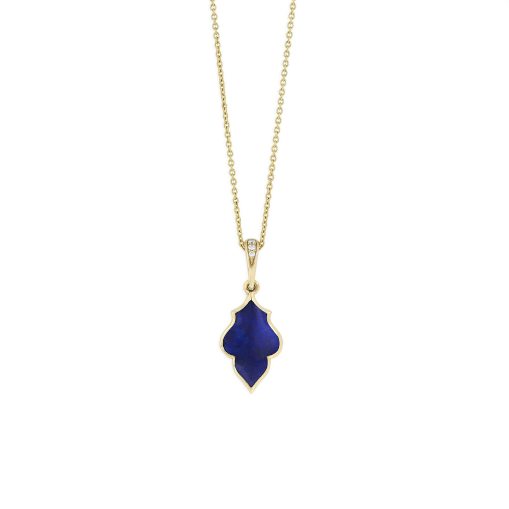 14K yellow gold Pendant with Lapis Lazuli Inlay with 3=.02twt Round brilliant diamonds with G color and VS clarity
