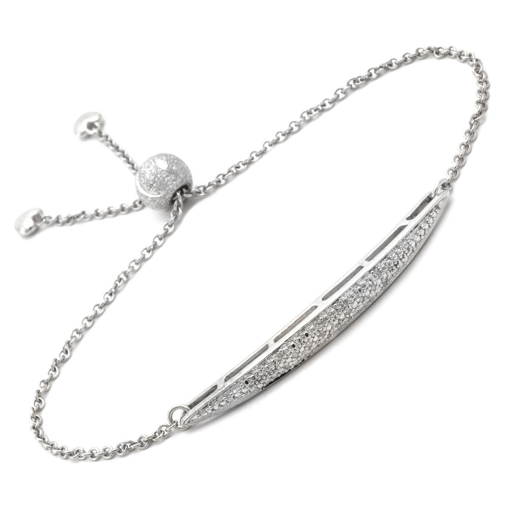 Sterling Bolo Bracelet with 14=0.05tw Round Brilliant G I Diamonds