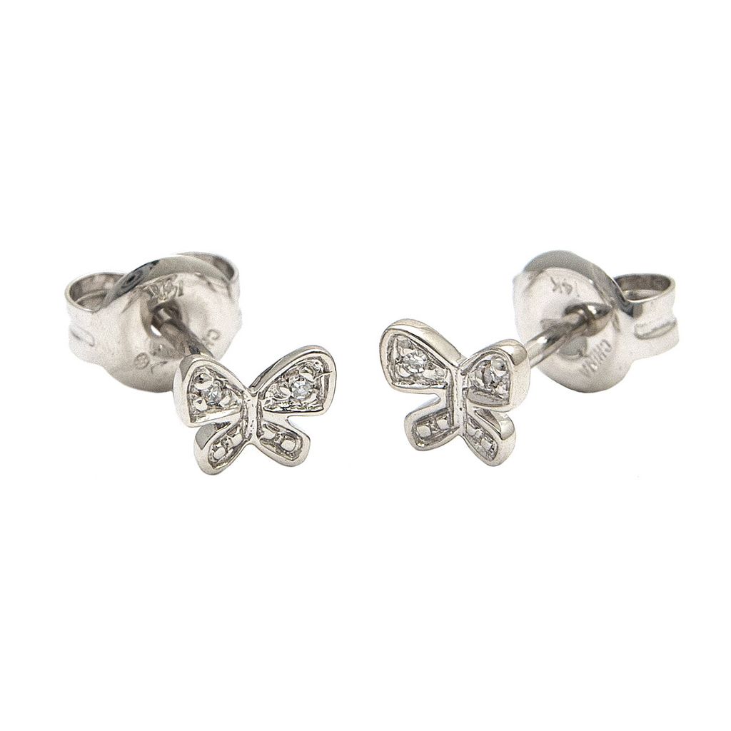 White 14 Karat Butterfly Earrings with 4=0.02tw Round Brilliant G I Diamonds