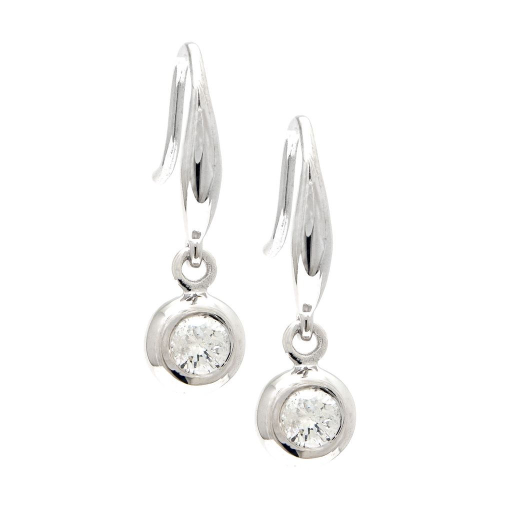 White 14 Karat Diamond Solitare Dangle Earrings with 2=0.20tw Round Brilliant G I Diamonds