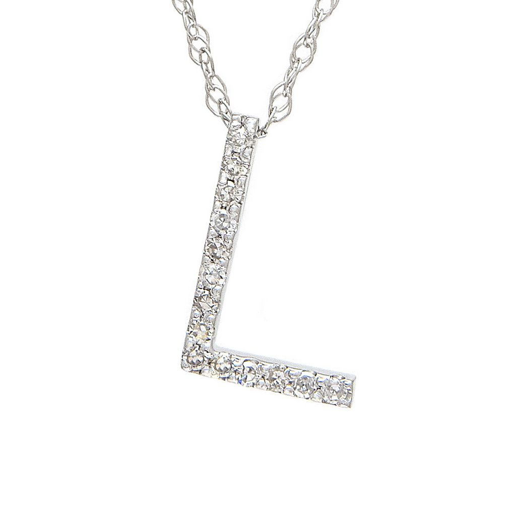 White 14 Karat "L" Pendant with 14= Round Brilliant G I Diamonds