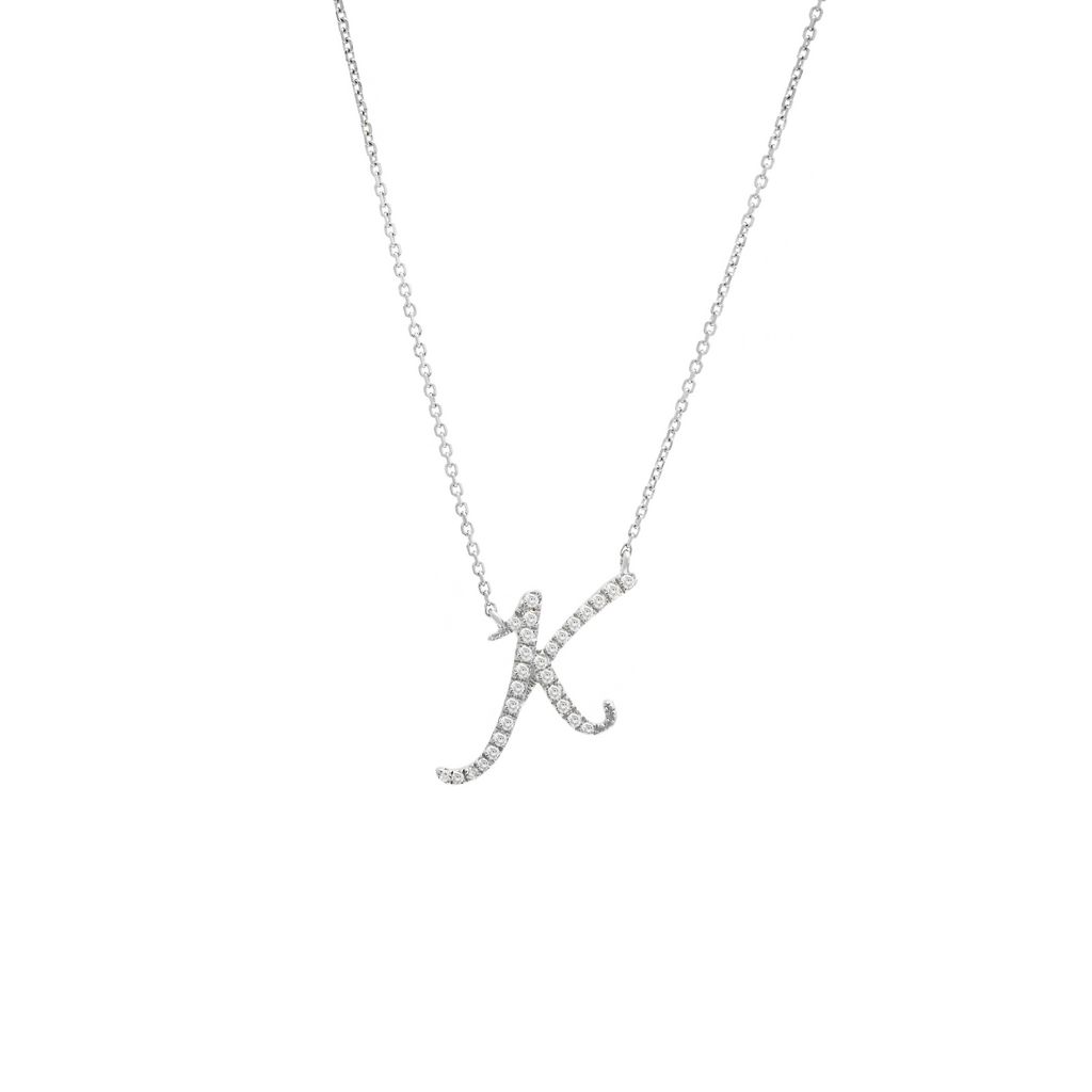 White 14 Karat "K" Necklace 28=0.14tw Round Brilliant G I Diamonds