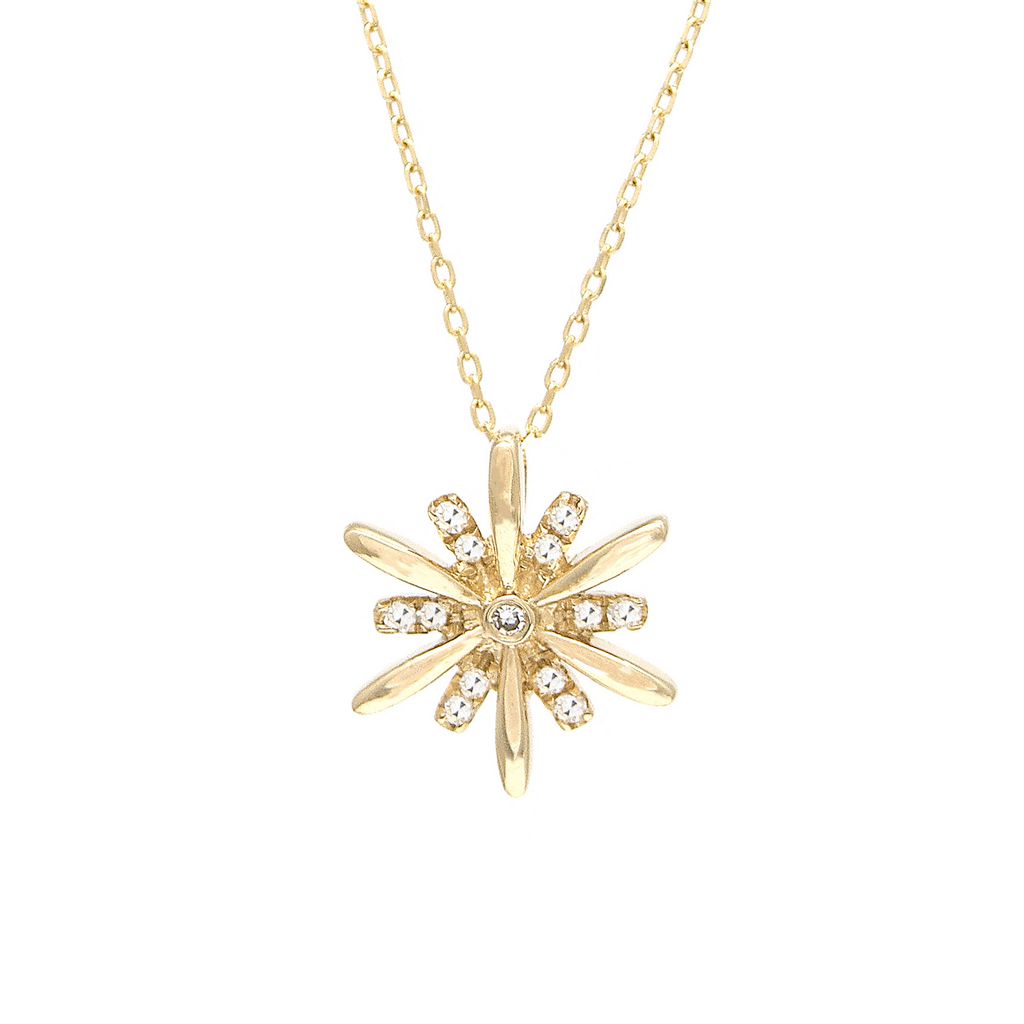 Yellow 14 Karat Snowflake Necklace with 13=0.06tw Round Brilliant G I Diamonds