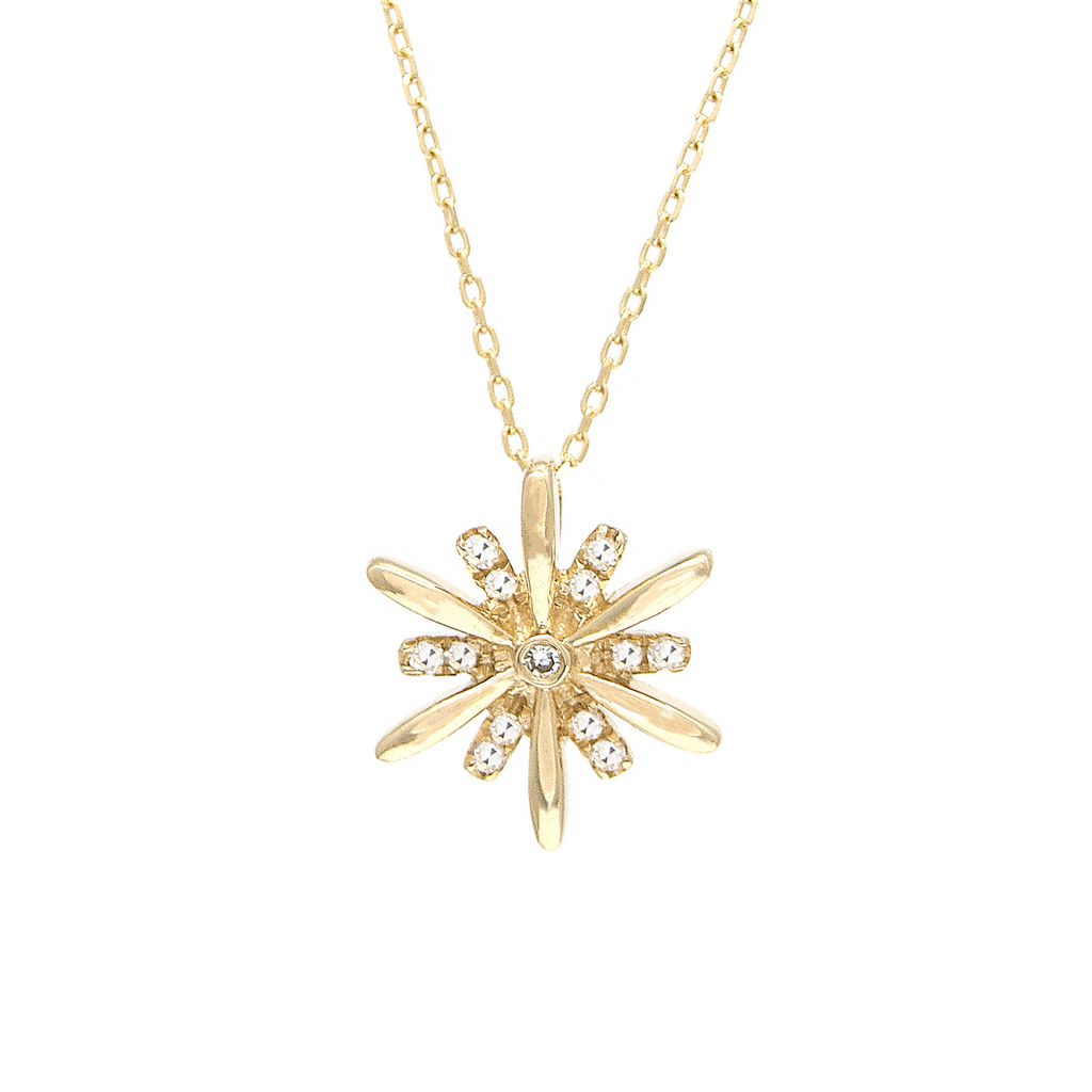 Yellow 14 Karat Snowflake Necklace with 13=0.06tw Round Brilliant G I Diamonds