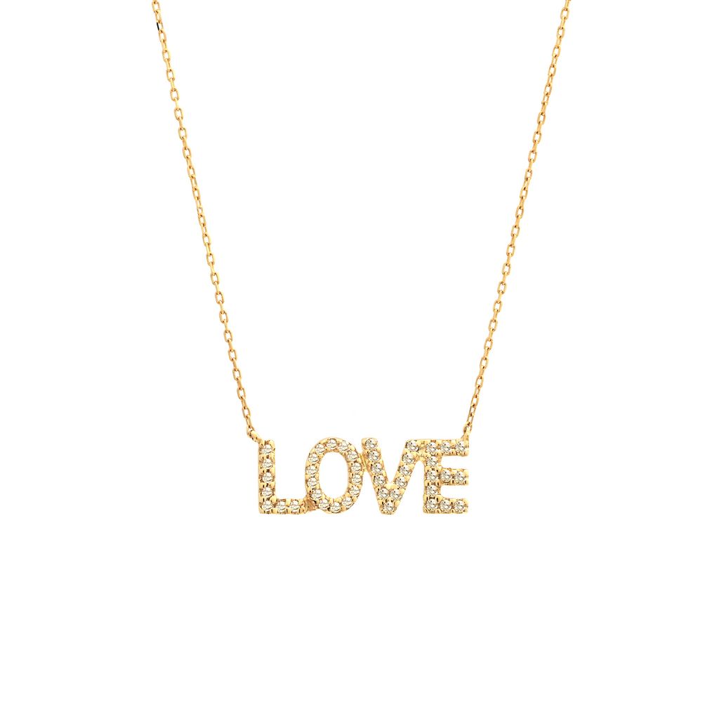 Yellow 14 Karat "Love" Necklace with 43=0.12tw Round Brilliant G I Diamonds