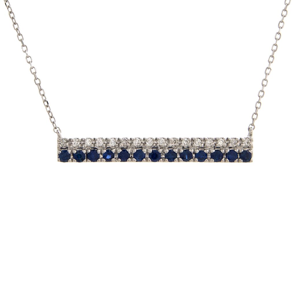 White 14 Karat Bar Necklace 13=0.25tw  Sapphires  16=0.06tw Round Brilliant G I Diamonds