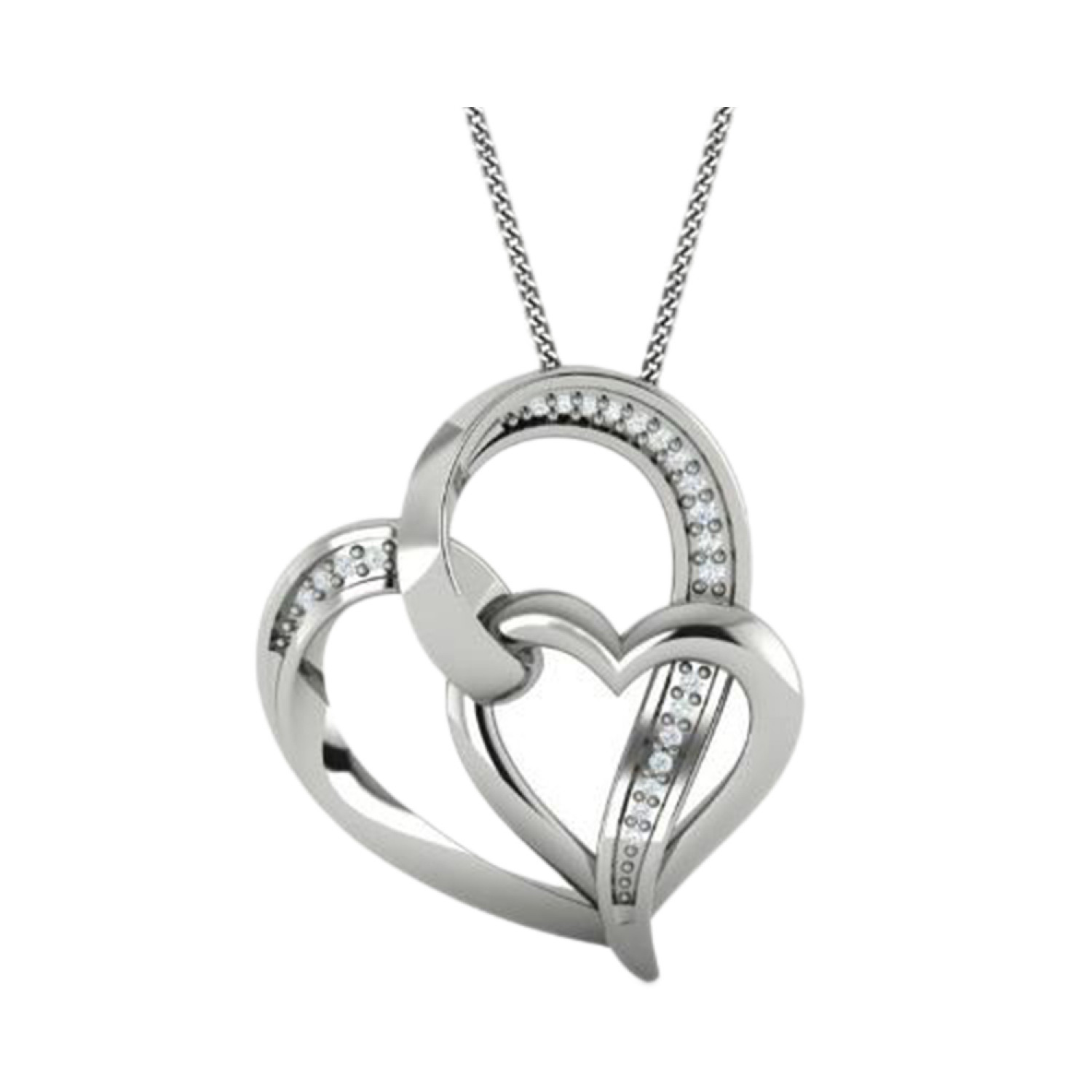 Lady s Sterling Heart Pendant With 0.05Tw Round Brilliant Diamonds