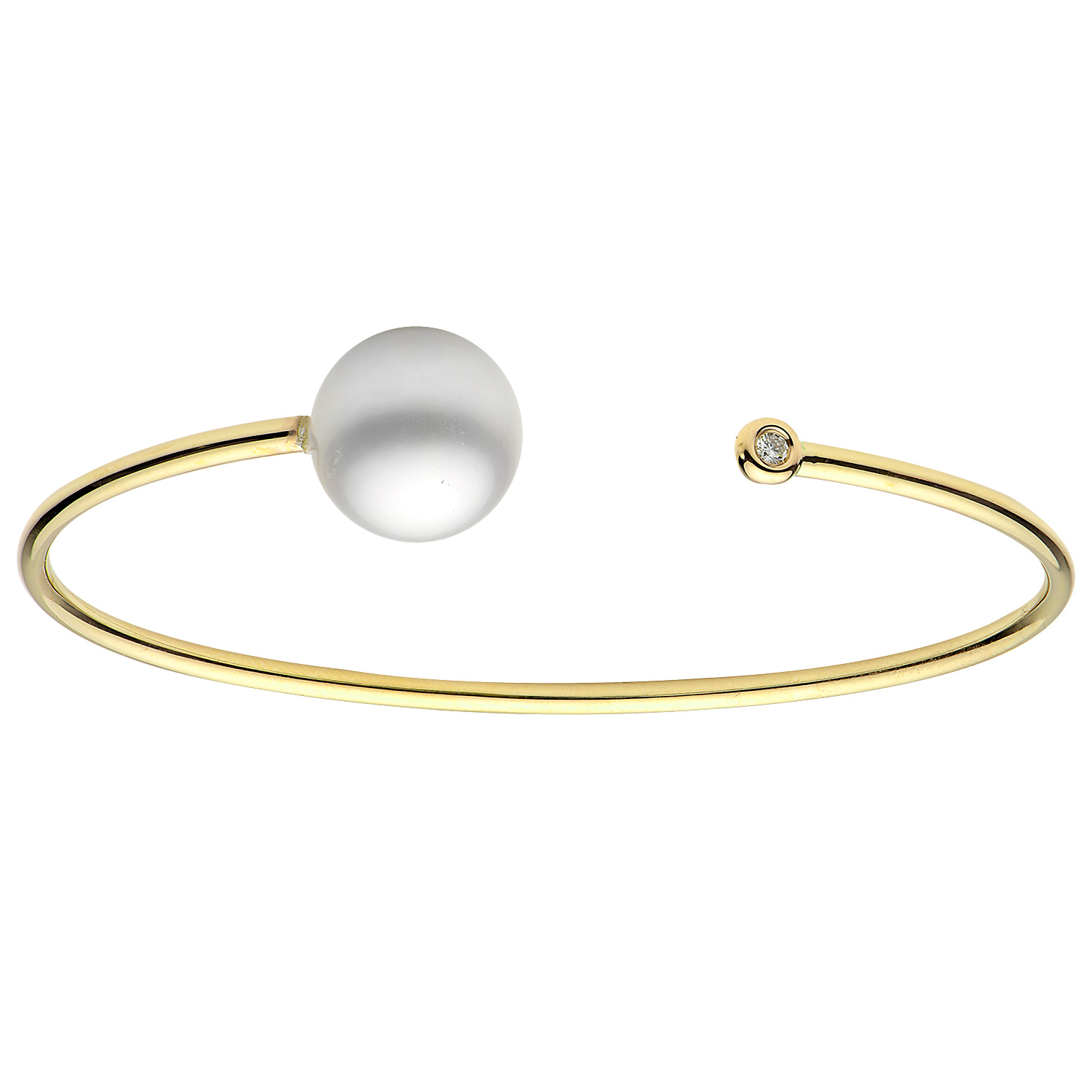 18 Karat yellow gold bangle with One 11.00mm South Sea Pearl And One 0.03Ct Round Brilliant G Vs Diamond