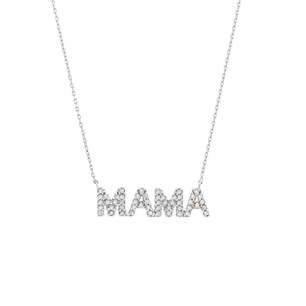 White 14 Karat "MAMA" Necklace With 52=0.15Tw Round Brilliant G I Diamonds