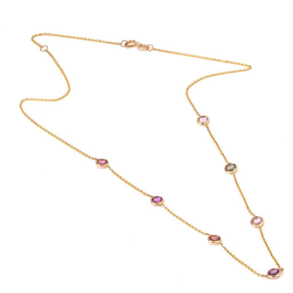 Yellow 14 Karat Station Necklace with 7=2.03tw Round Sapphires