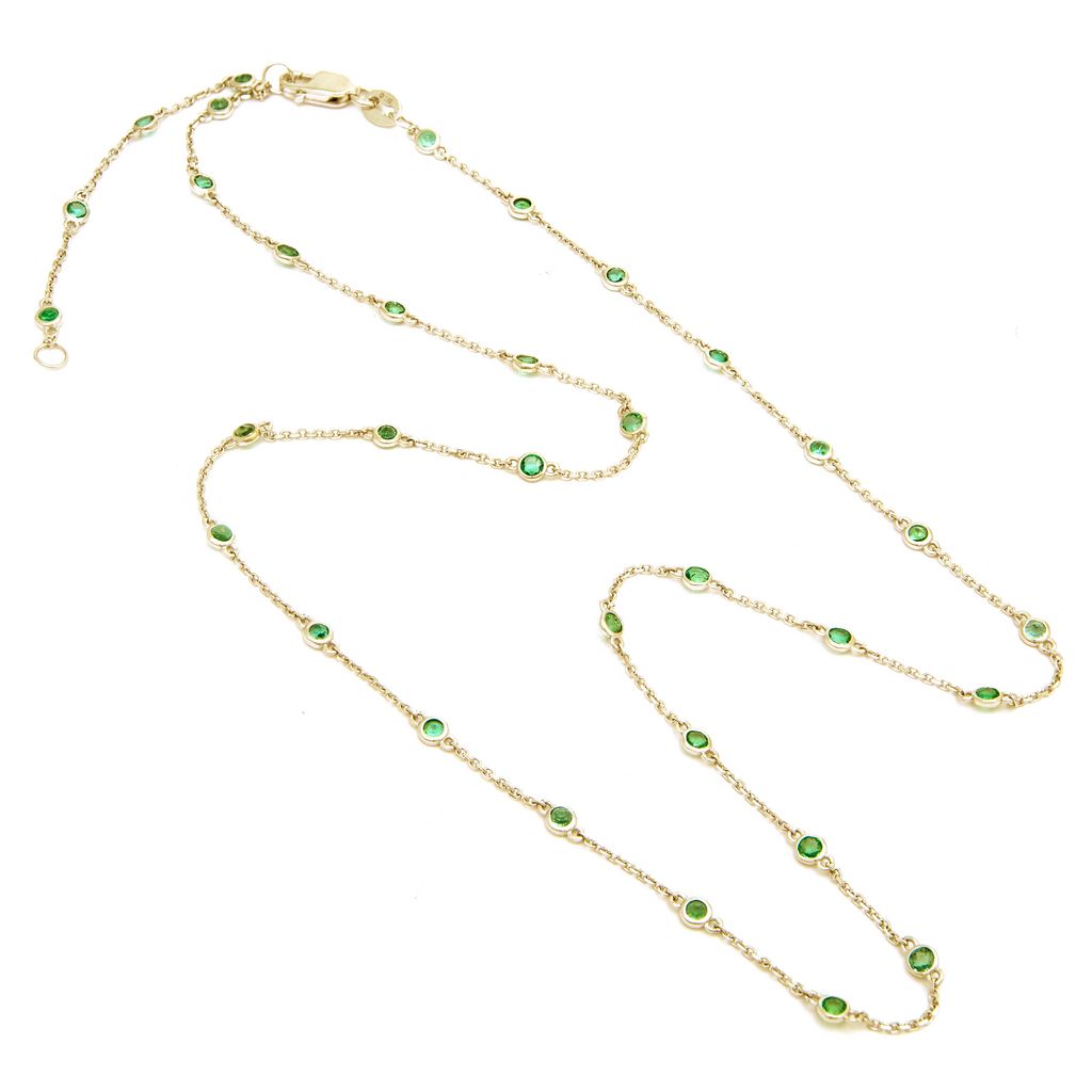 Yellow 14 Karat Station Necklace with 33=1.45tw Round Emeralds