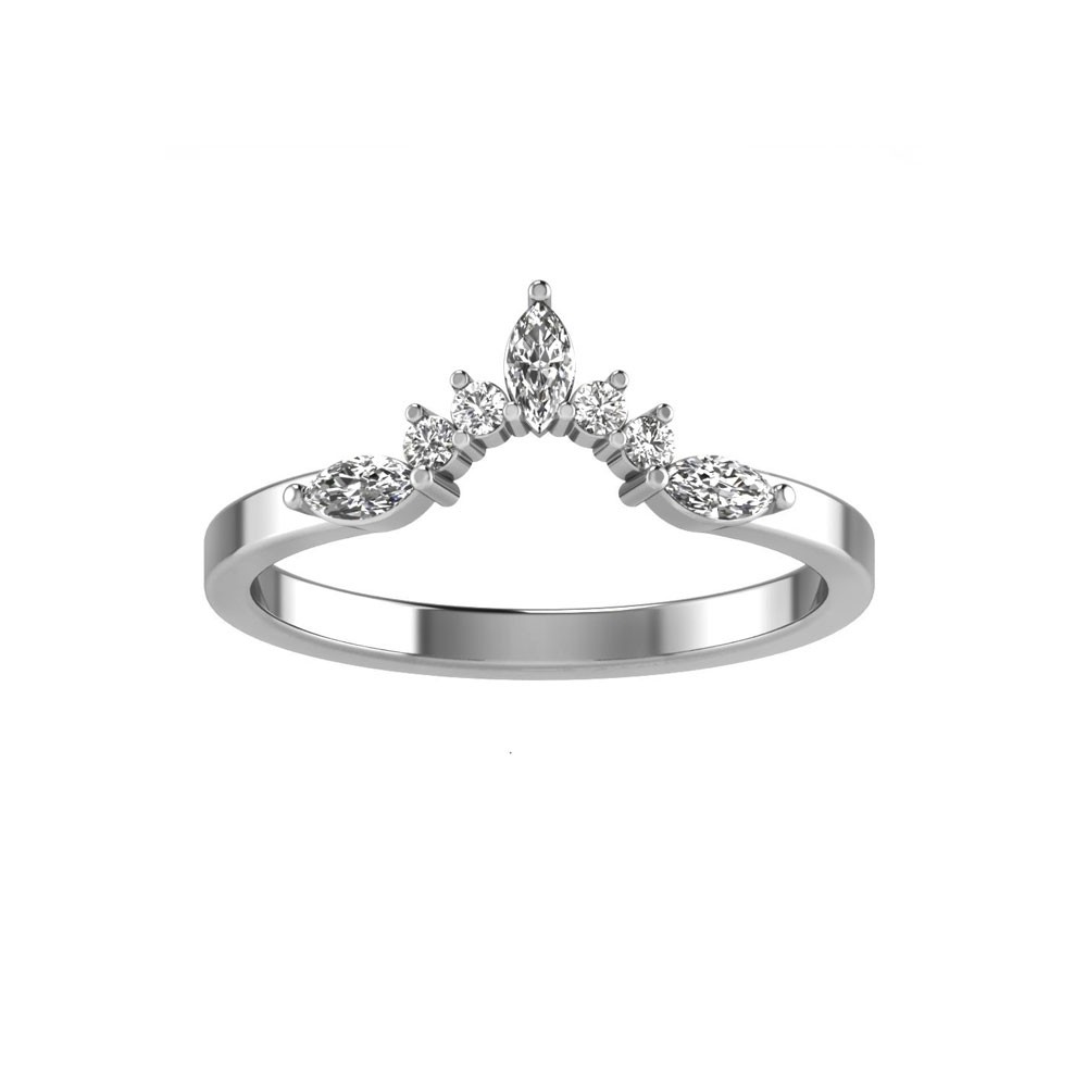14 Karat white gold curved wedding band with 7=0.34 total weight Round & Marquises G VS Diamonds