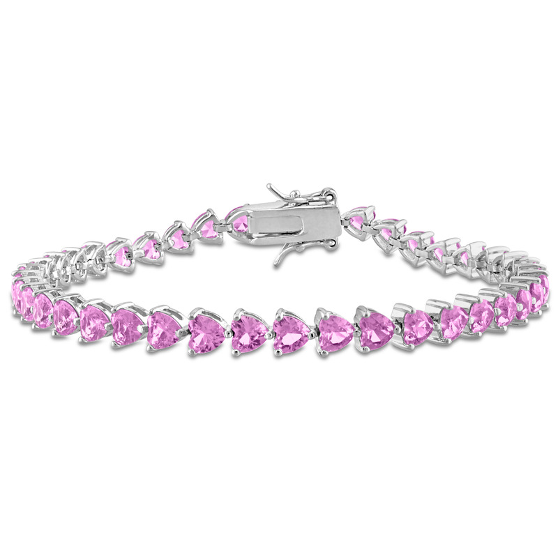 12 1/3 CT TGW Created Pink Sapphire 7.5 Bracelet in Sterling Silver