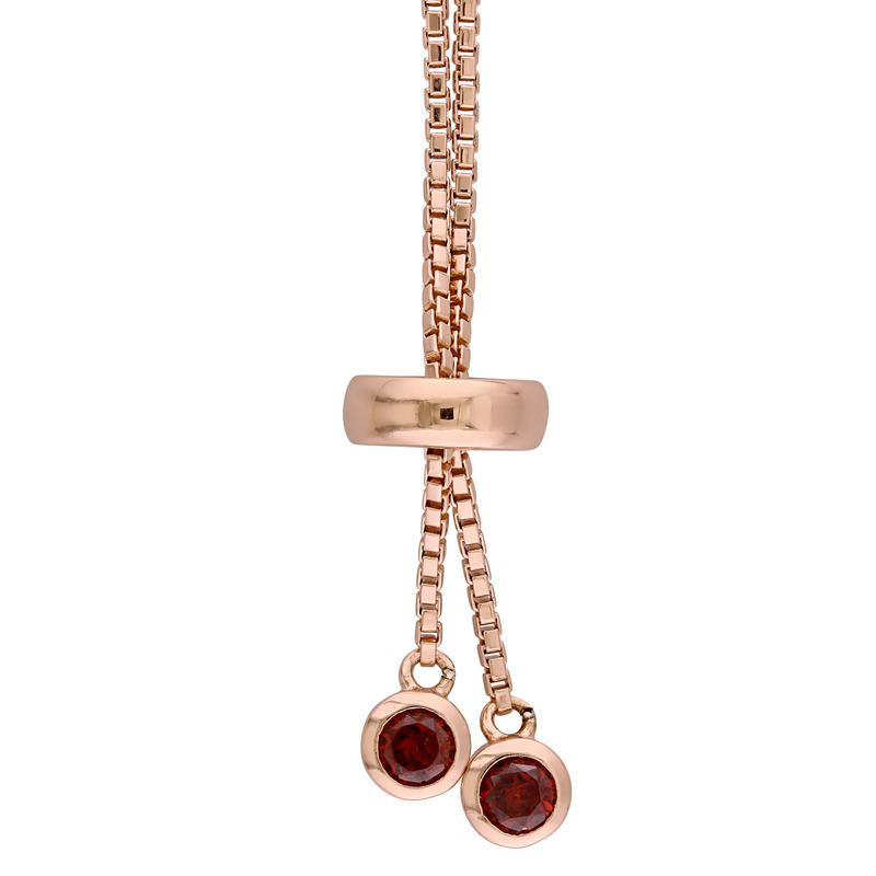 3 3/4 CT TGW Garnet Tassel Bolo Bracelet in Rose Plated Sterling Silver - 5-10 in.