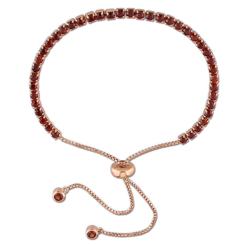 3 3/4 CT TGW Garnet Tassel Bolo Bracelet in Rose Plated Sterling Silver - 5-10 in.
