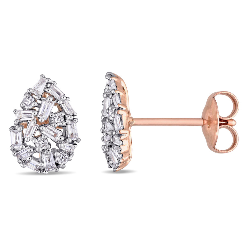 1/4 CT TW Baguette Diamond Cluster Pear Shaped Earring in 14k Rose Gold