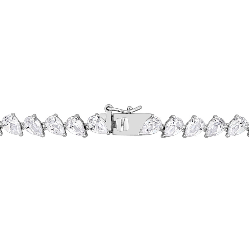 39 1/2 CT TGW Created White Sapphire Teardrop Tennis Necklace in Sterling Silver - 18 in.