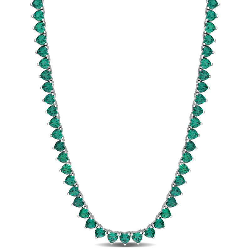 24 CT TGW Created Emerald Tennis 18 Necklace in Sterling Silver