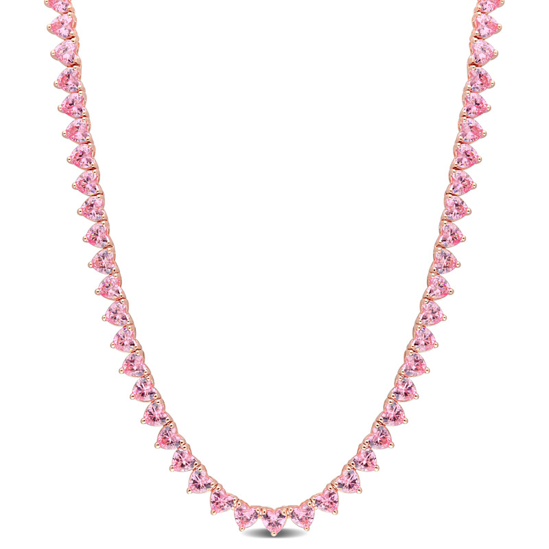 31.2 CT TGW Created Pink Sapphire 18 Necklace in Rose Plated Sterling Silver