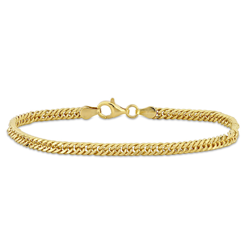 4mm Double Curb Link Chain Bracelet in Yellow Plated Sterling Silver - 7.5 in.