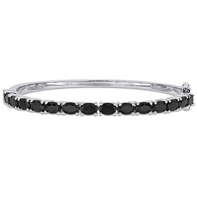 9 1/3 CT TGW Oval-Cut Black Sapphire Bangle in Sterling Silver - 7.5 in.