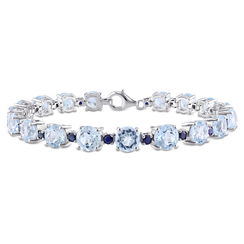29 1/2 CT TGW Sky-Blue Topaz and Sapphire Bracelet in Sterling Silver