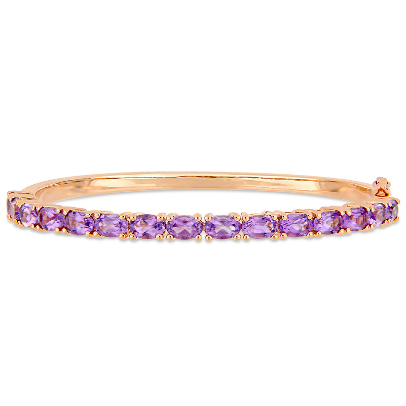 6 CT TGW Oval-Cut Amethyst Bangle in Rose Plated Sterling Silver - 7 in.
