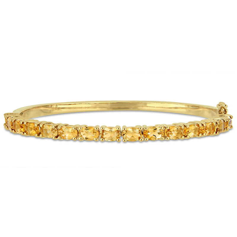 6 3/4 CT TGW Oval-Cut Citrine Bangle In Yellow Plated Sterling Silver - 7 in.