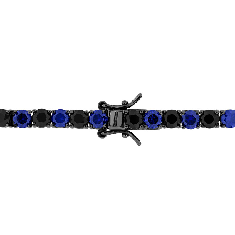 Men's 17 4/5ct TGW Created Blue and Black Sapphire Tennis Bracelet in Black Rhodium Plated Sterling Silver - 9 in