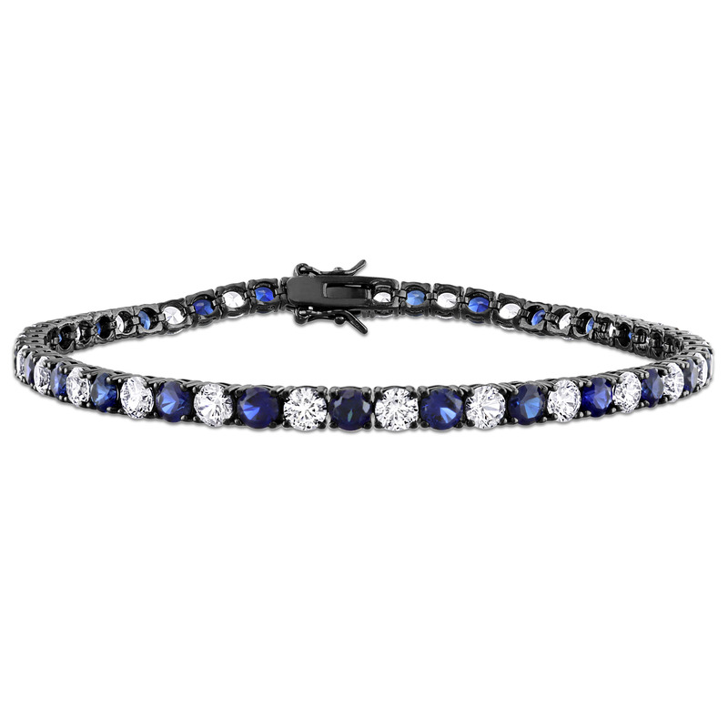 Men's 17ct TGW Created Blue and White Sapphire Tennis Bracelet in Black Rhodium Silver - 9 in