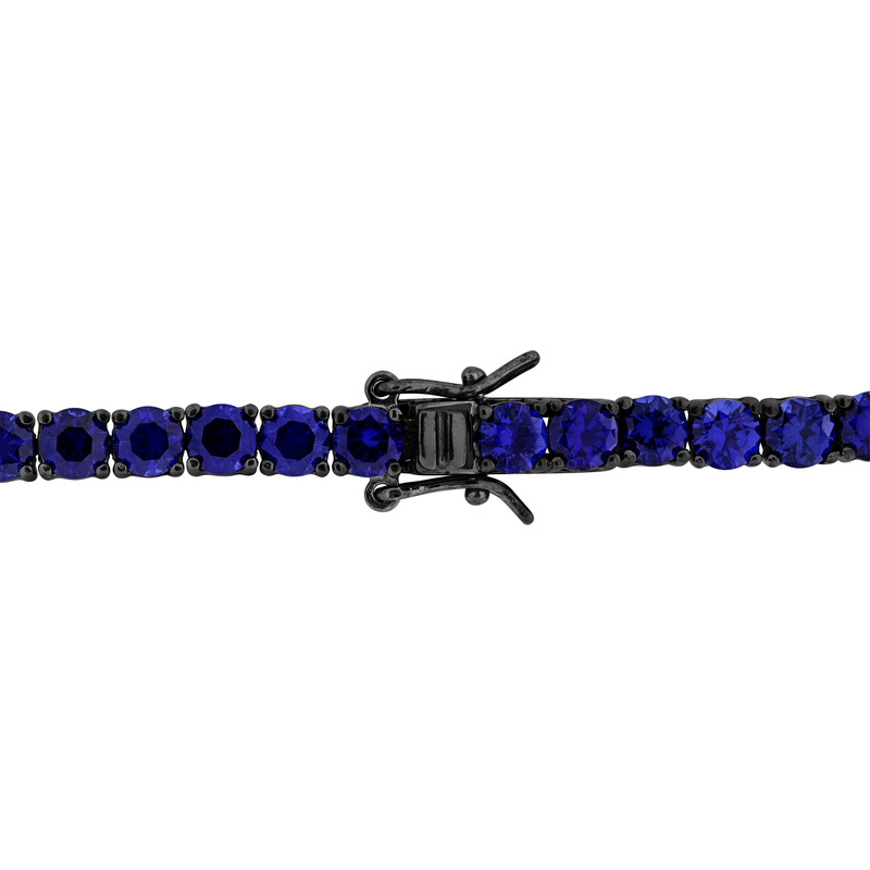 Men's 17ct TGW Created Blue Sapphire Tennis Bracelet in Black Rhodium Plated Sterling Silver - 9 in