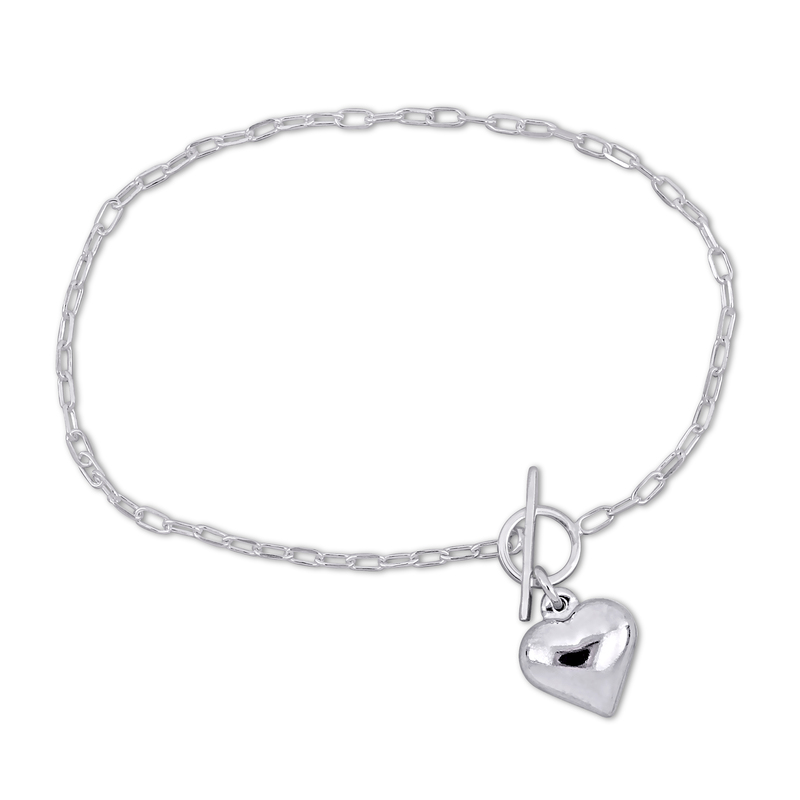Heart Charm Bracelet on 2mm Oval Link Chain in Sterling Silver - 7.5 in.