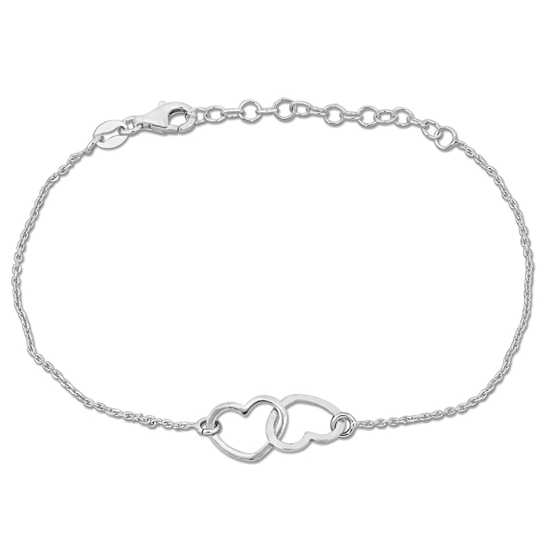 Double Heart Charm Bracelet in Sterling Silver - 7+1 in.