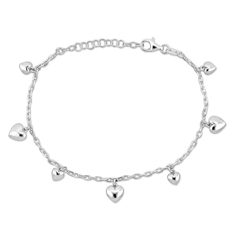 Heart Charm Bracelet on Diamond Cut Cable Chain in Sterling Silver - 6.5+1 in.