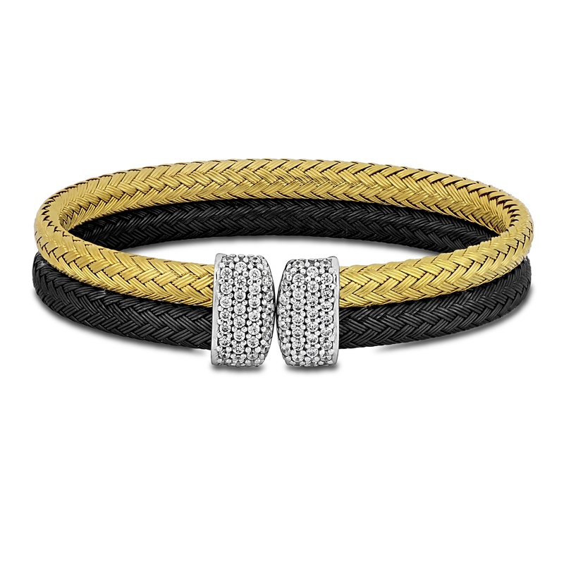 3/8ct TGW Red and Cubic Zirconia Popcorn Open Stretch Bangle in Two-Tone Sterling Silver