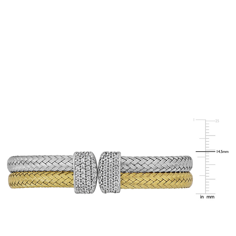 1/4ct TGW Cubic Zirconia Open Stretch Omega Bangle in Two-Tone Sterling Silver