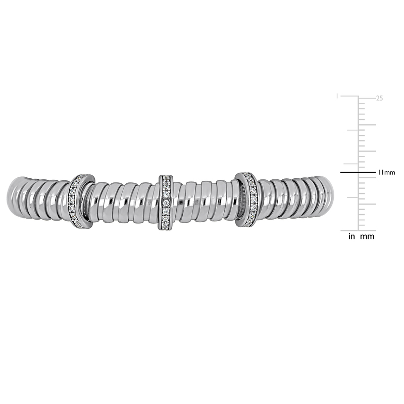 1 1/5ct TGW Cubic Zirconia Graduated Bypass Wrap Flat Omega Stretch Bangle in Sterling Silver