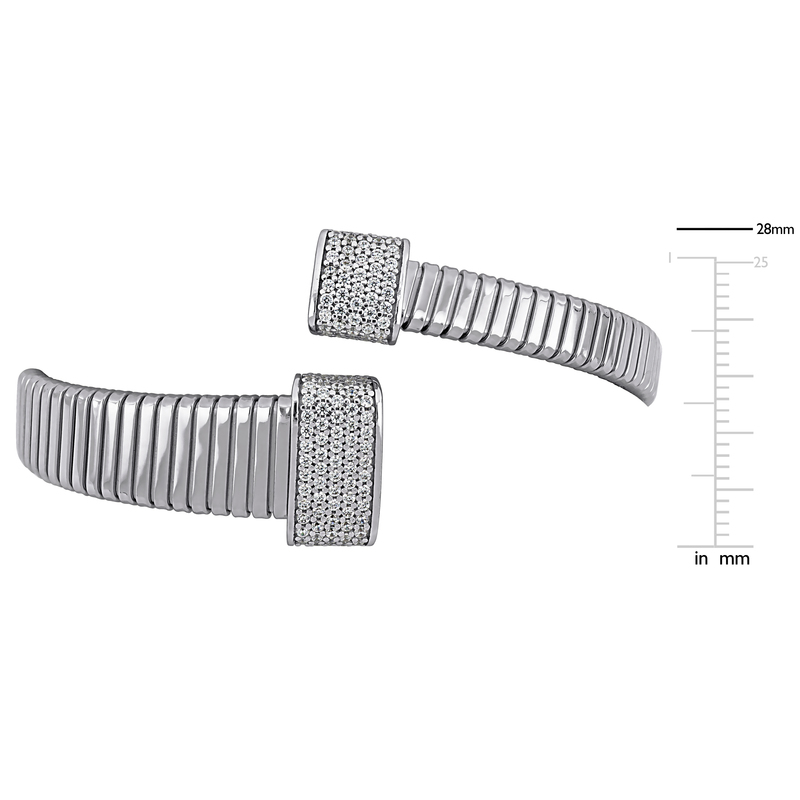 1 1/5ct TGW Cubic Zirconia Graduated Bypass Wrap Flat Omega Stretch Bangle in Two-Tone Sterling Silver